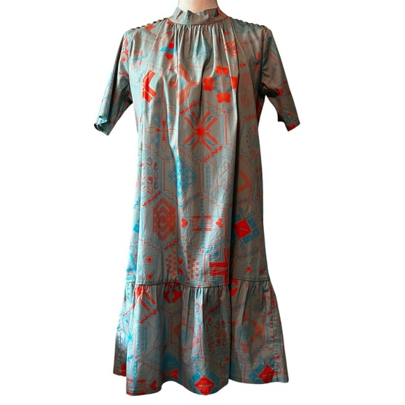 Sheridan French Patterned Gray and Orange Red Women's Casual Dress Size XS - Picture 1 of 13